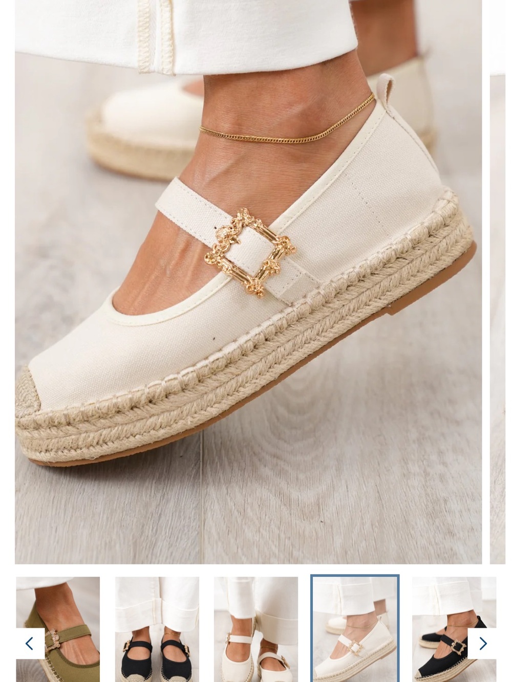 SODA Cream Canvas Espadrille Mary Jane with Decorative Buckle - Picture 16 of 16